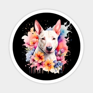 A bull terrier decorated with beautiful watercolor flowers Magnet